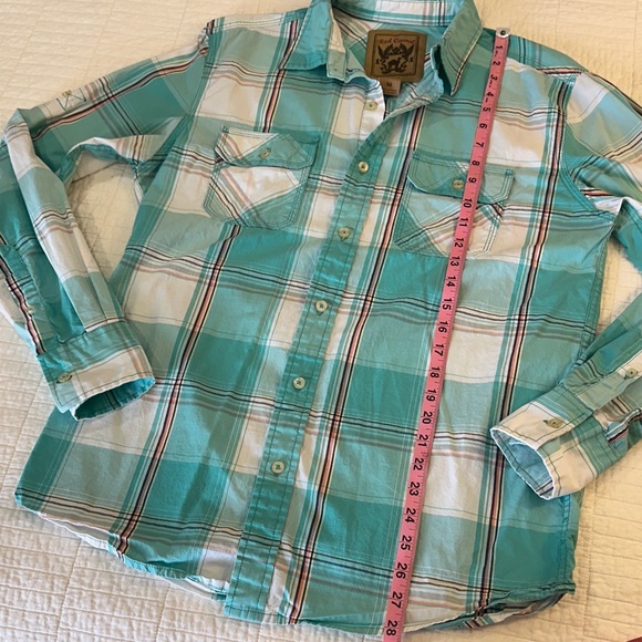 Red Camel Medium Southern Charm Button Down Aqua Plaid EUC - Picture 6 of 7